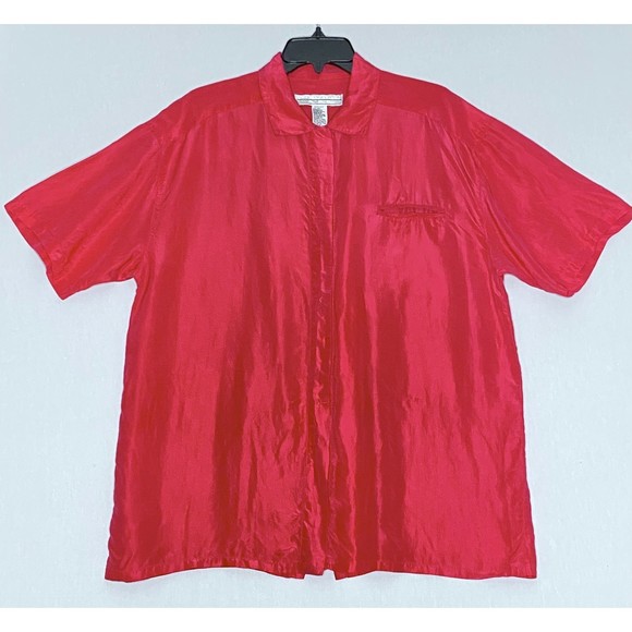 Anne Pinkerton Womens Shirt Large Red Silk Short Sleeves Breast Pocket - Picture 1 of 8